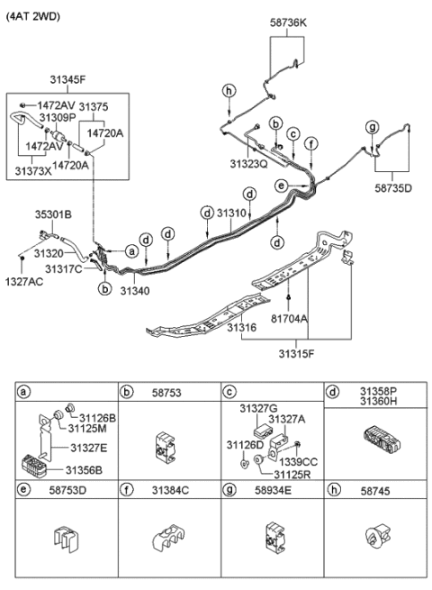 2013 Hyundai Elantra  Clip-Brake Hose Diagram for 587532G050