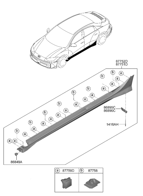 1992 Hyundai Elantra  MOULDING ASSY-SIDE SILL,LH Diagram for 87751KL000