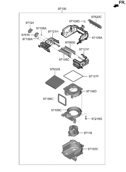 1992 Hyundai Elantra  MOTOR & FAN ASSY-A/C BLOWER Diagram for 97113GI050