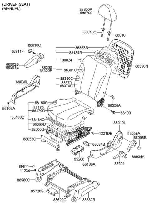 2014 Hyundai Tucson  Track Assembly-Front Seat Driver Diagram for 885004D212