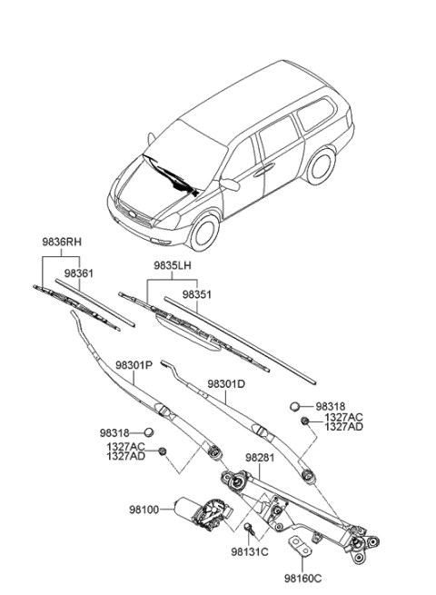 2015 Hyundai Tucson Front Left Side Windshield Wiper Blade Diagram for 983504D000