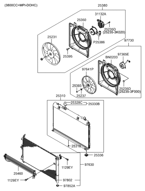 2014 Hyundai Tucson  Radiator Assembly Diagram for 253104D900
