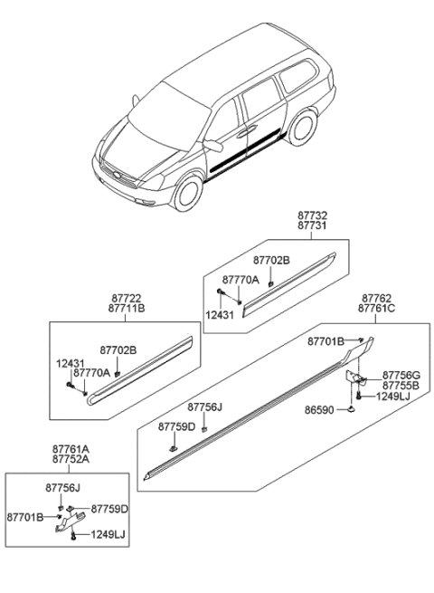 2012 Hyundai Tucson  Clip-Waist Line Moulding Mounting Diagram for 877582K000