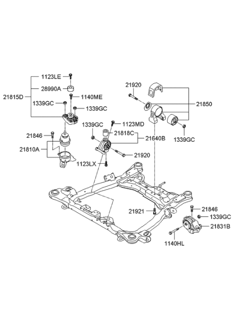 2014 Hyundai Tucson Engine Mounting Bracket Assembly Diagram for 218104D500