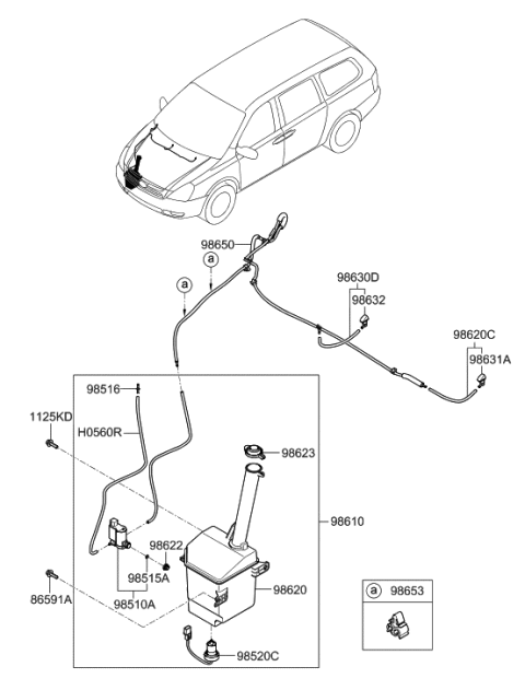 2012 Hyundai Tucson  Windshield Washer Motor & Pump Assembly Diagram for 985101F100