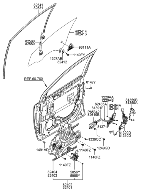 2012 Hyundai Tucson Grip-Door Glass Diagram for 824122D100