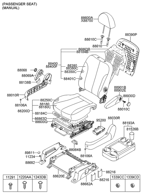 2012 Hyundai Tucson  Cushion Assembly-Front Seat, Passenger Diagram for 882004D420CS2
