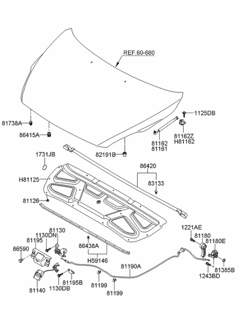 2014 Hyundai Tucson  Base Assembly-Hood Latch Release Diagram for 811803F000
