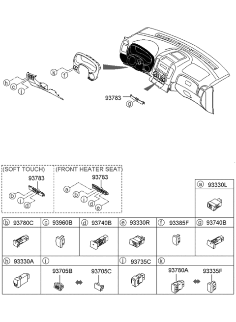 2015 Hyundai Tucson  Switch Assembly-Seat Heater, RH Diagram for 937604D020VA