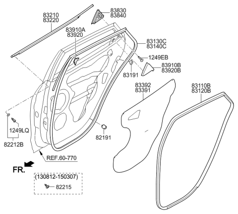 2021 Hyundai Santa Fe  Weatherstrip Assembly-Rear Door Side LH Diagram for 831302S000