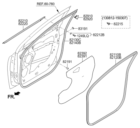 2021 Hyundai Santa Fe  Weatherstrip Assembly-Front Door Belt Outside RH Diagram for 822202S000