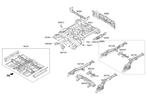 2021 Hyundai Santa Fe Panel-Rear Floor Diagram for 655112S500