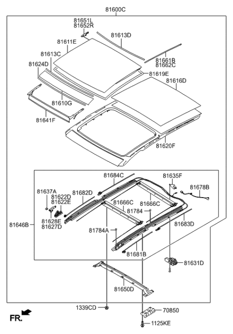 2021 Hyundai Santa Fe  Deflector Assembly-Panoramaroof Diagram for 816412S000