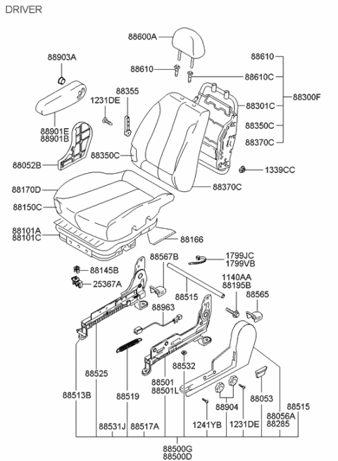 2010 Hyundai Genesis Coupe Height Knob, LH Diagram for 889041C000LT