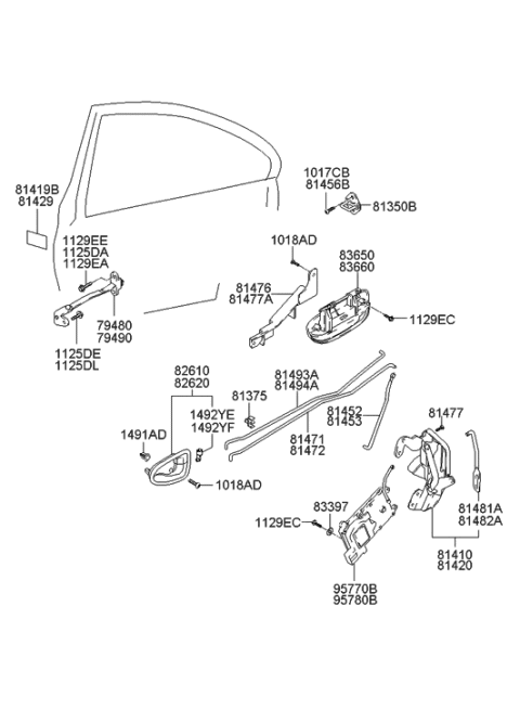 2013 Hyundai Genesis Coupe  Rear Door Outside Handle Rod, Right Diagram for 8148225000