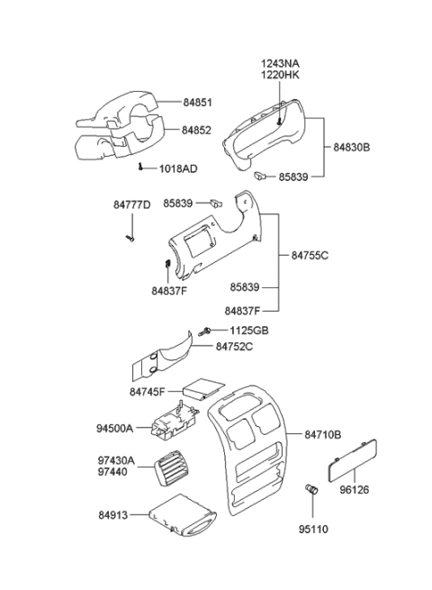 2008 Hyundai Genesis Coupe Steering Column Lower Shroud Diagram for 8485225200LT