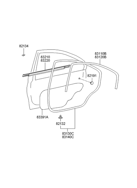 2009 Hyundai Genesis Coupe  Weatherstrip Assembly-Rear Door Side LH Diagram for 8313025000