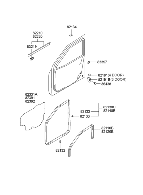 2008 Hyundai Genesis Coupe Seal-Front Door Trim, LH Diagram for 8239125210