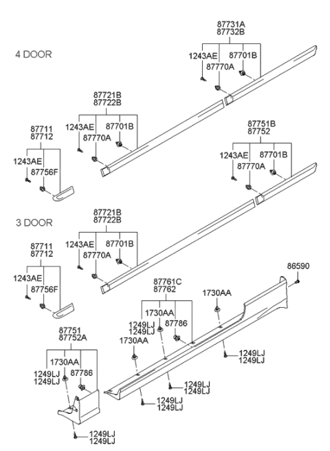 2022 Hyundai Palisade  Moulding Assembly-Rear Door Waist Line, LH Diagram for 8773125000