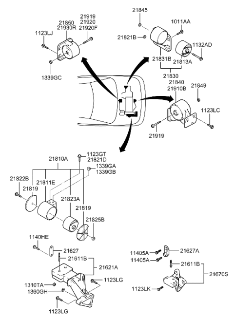 2010 Hyundai Genesis Coupe  Engine Mounting Bracket Assembly Diagram for 2181025120