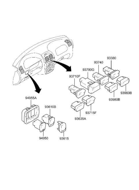 2016 Hyundai Genesis Coupe BLANKING-HEADLAMP Washer Switch Diagram for 9364525000