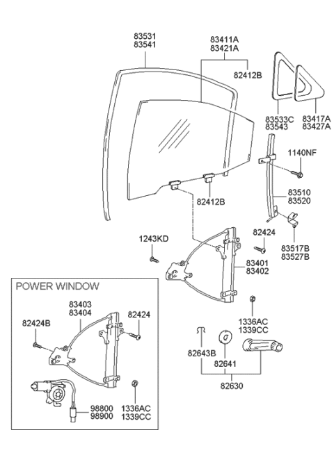 2012 Hyundai Genesis Coupe Passenger Side Rear Door Window Regulator Assembly Diagram for 8340225000