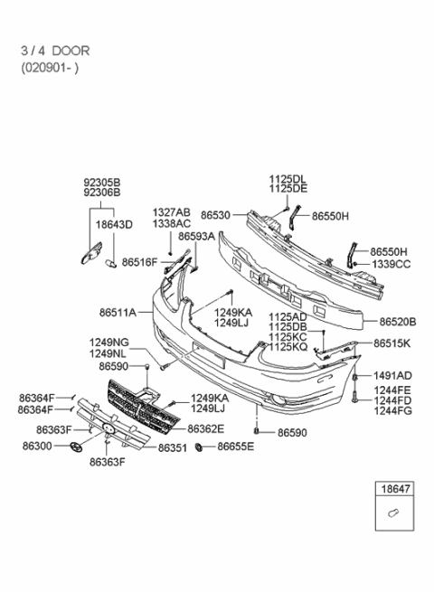 2008 Hyundai Genesis Coupe  Front Bumper Cover Diagram for 8651125650