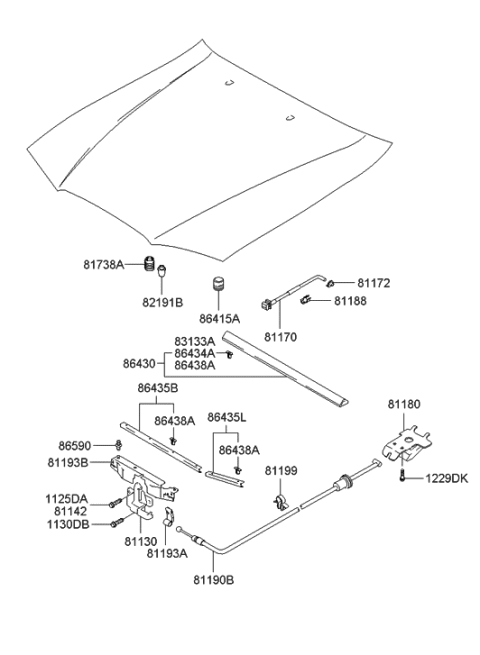 2011 Hyundai Genesis Coupe  Grommet-Hood Stay Rod Diagram for 8117322001