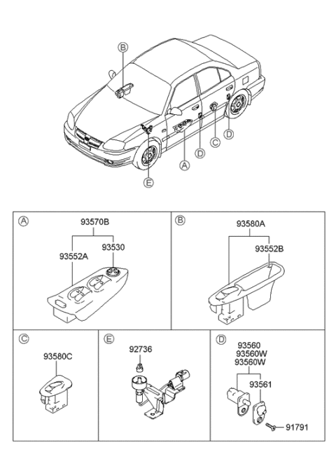 2008 Hyundai Genesis Coupe Switch Assembly-Door Diagram for 9356025000