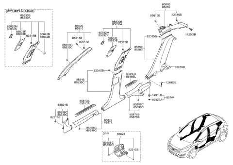 2007 Hyundai Tiburon Clip-Trim Mounting Diagram for 858593S100