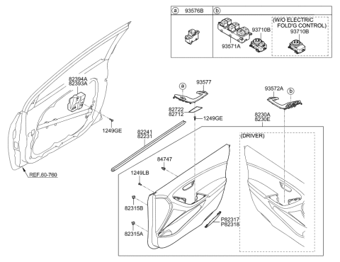 2008 Hyundai Tiburon  Bezel-Power Window Main Diagram for 93572A5010RY