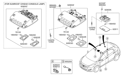2008 Hyundai Tiburon  Room Lamp Assembly Diagram for 928503X000TX