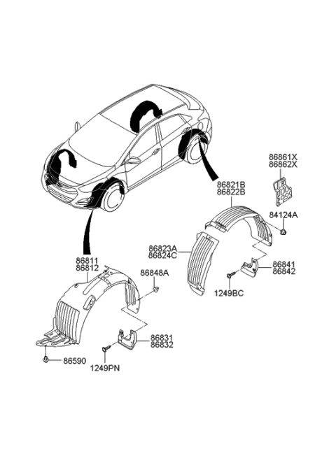 2007 Hyundai Tiburon  Front Wheel Guard Assembly, Right Diagram for 86812A5000