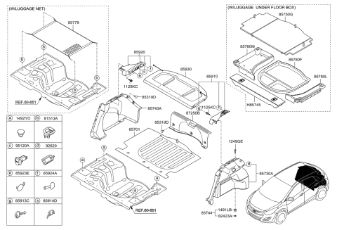 2007 Hyundai Tiburon  Net Assembly-Luggage Floor Diagram for 8579017020