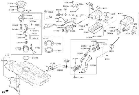 2008 Hyundai Tiburon  Wire-Canister Close Valve Extension Diagram for 31476A5500