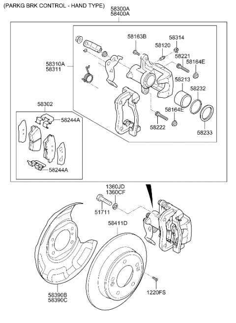 2008 Hyundai Tiburon  Caliper Kit-Rear Brake, RH Diagram for 58311A5B30