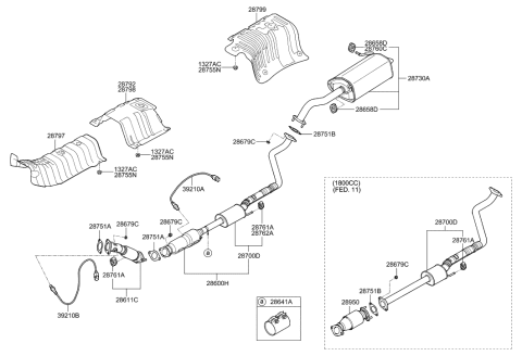 2008 Hyundai Tiburon  Center Muffler Assembly Diagram for 28650A5250