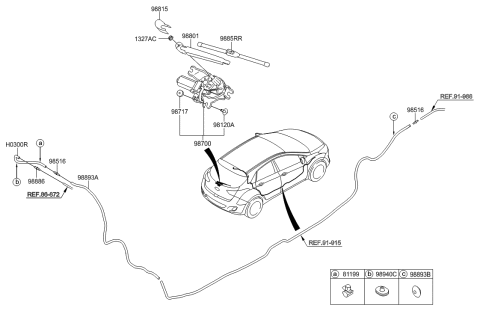 2008 Hyundai Tiburon Rear Wiper Motor & Linkage Assembly Diagram for 98700A5000