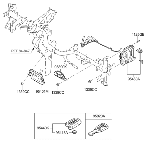 2008 Hyundai Tiburon Keyless Entry-Key Fob Remote Transmitter Diagram for 95440A53004X