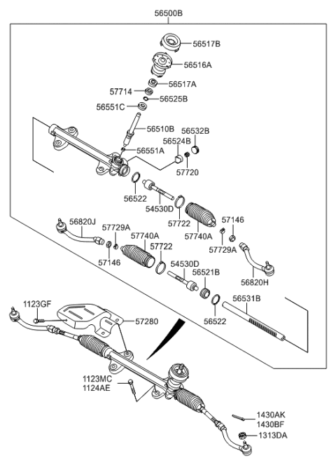 2007 Hyundai Tiburon  Yoke Assembly-Rack Support Diagram for 56522A5000