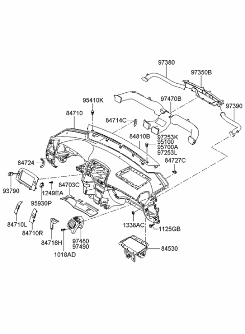 2010 Hyundai Genesis  Crash Pad Assembly-Main Diagram for 847103K100FZ