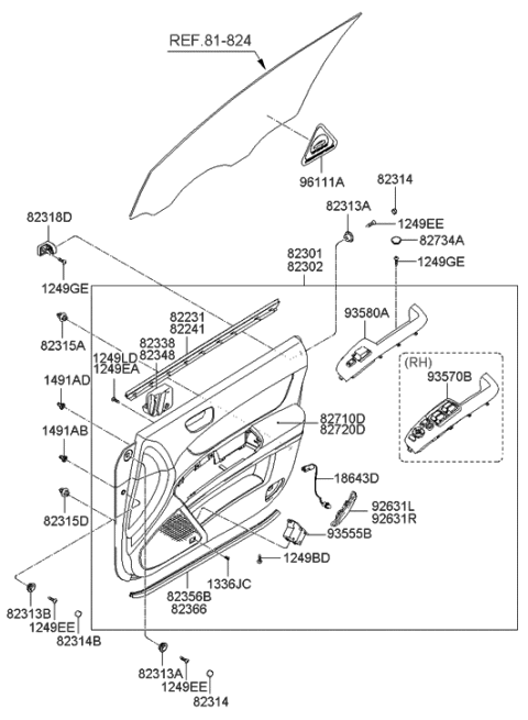 2010 Hyundai Genesis Weatherstrip-Front Door Trim Lower RH Diagram for 823663K001