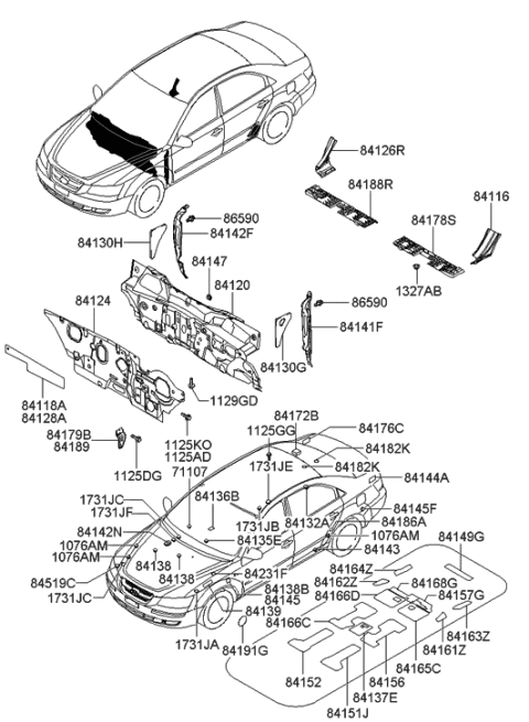 2010 Hyundai Genesis Pad Assembly-Isolation Dash Panel Diagram for 841203K000