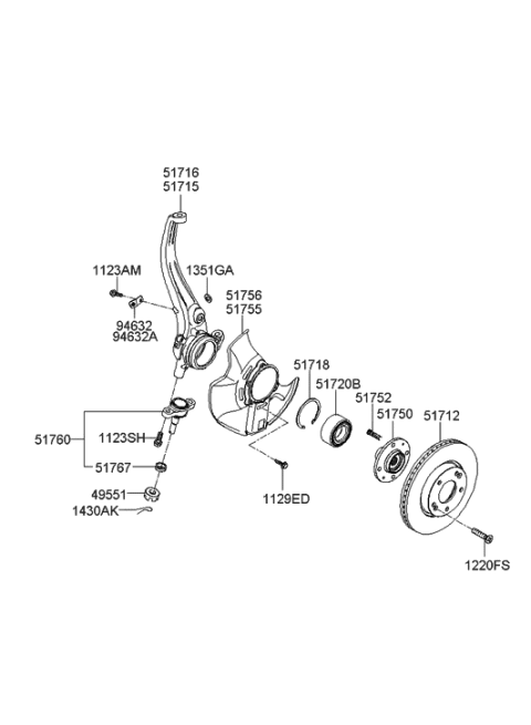 2010 Hyundai Genesis  Front Wheel Hub Assembly Diagram for 517503K100