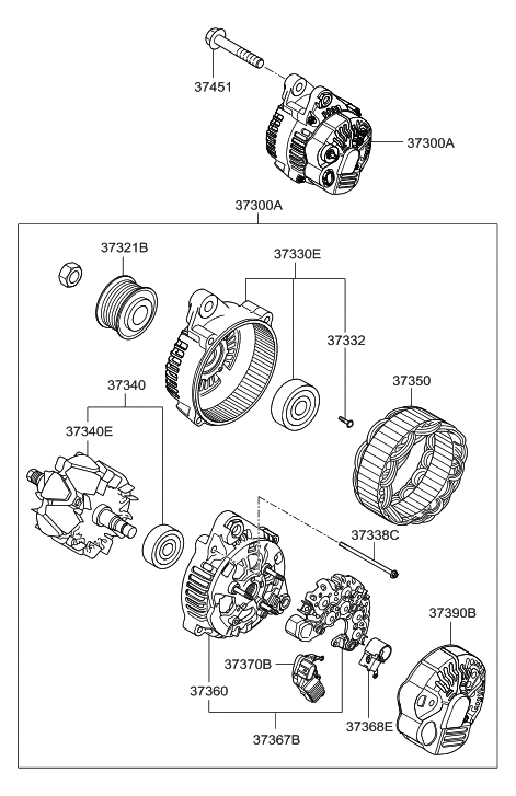 2010 Hyundai Genesis  RECTIFIER Assembly-Generator Diagram for 3736725010