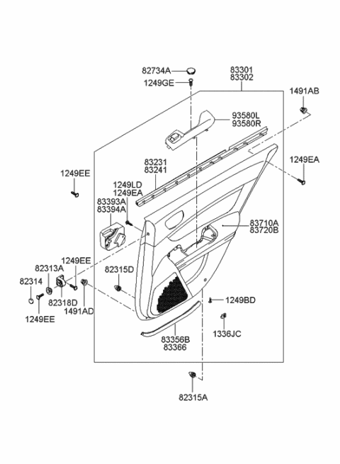 2010 Hyundai Genesis Weatherstrip-Rear Door Belt Inside LH Diagram for 832313K000