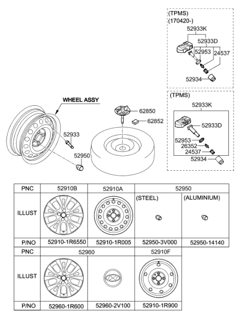 1988 Hyundai Sonata Wheel Hub Cap Assembly Diagram for 529601R600