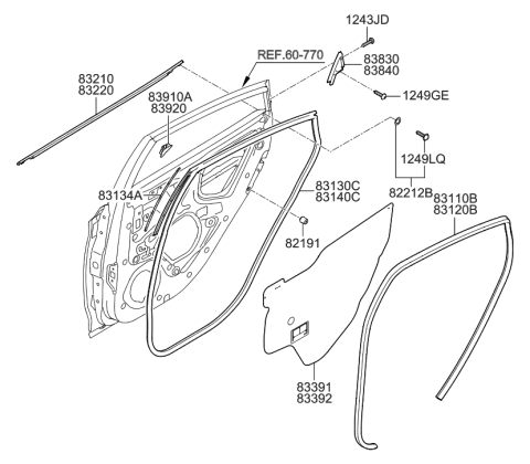 1988 Hyundai Sonata  Weatherstrip Assembly-Rear Door Side RH Diagram for 831401R000