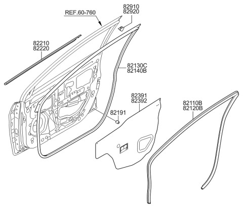 1988 Hyundai Sonata  Weatherstrip-Front Door Body Side LH Diagram for 821101R0004X
