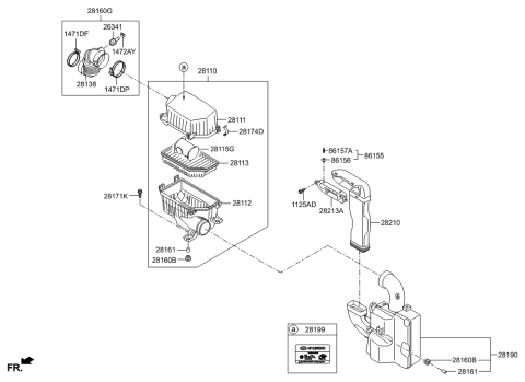1989 Hyundai Sonata Hose-Air Intake Diagram for 281383X000